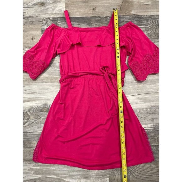 NEW Talbots Cold Shoulder Dress Small Pink Off Shoulder Tie Waist Knit Beach - Picture 7 of 8